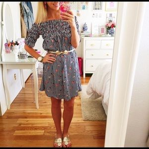 Flamingo print off shoulder dress